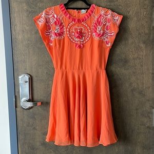 3D Flower Embellished Skater Mini Dress